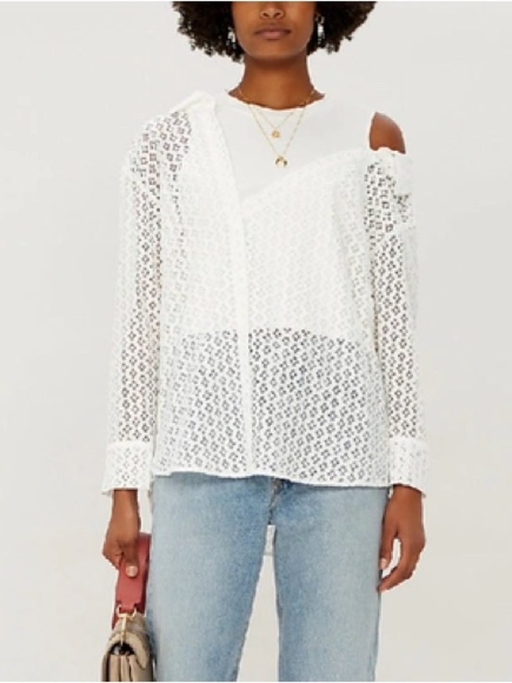 Maje White Lace Cold-Shoulder Blouse